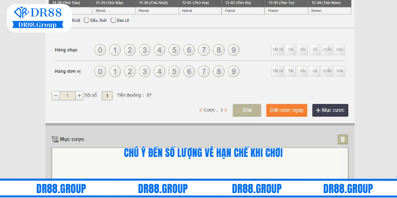 Chú ý đến số lượng vé hạn chế khi chơi